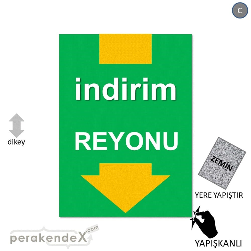 indirim reyonu YER ZEMİNE YAPIŞIR -dikdörtgen,tek yön baskı