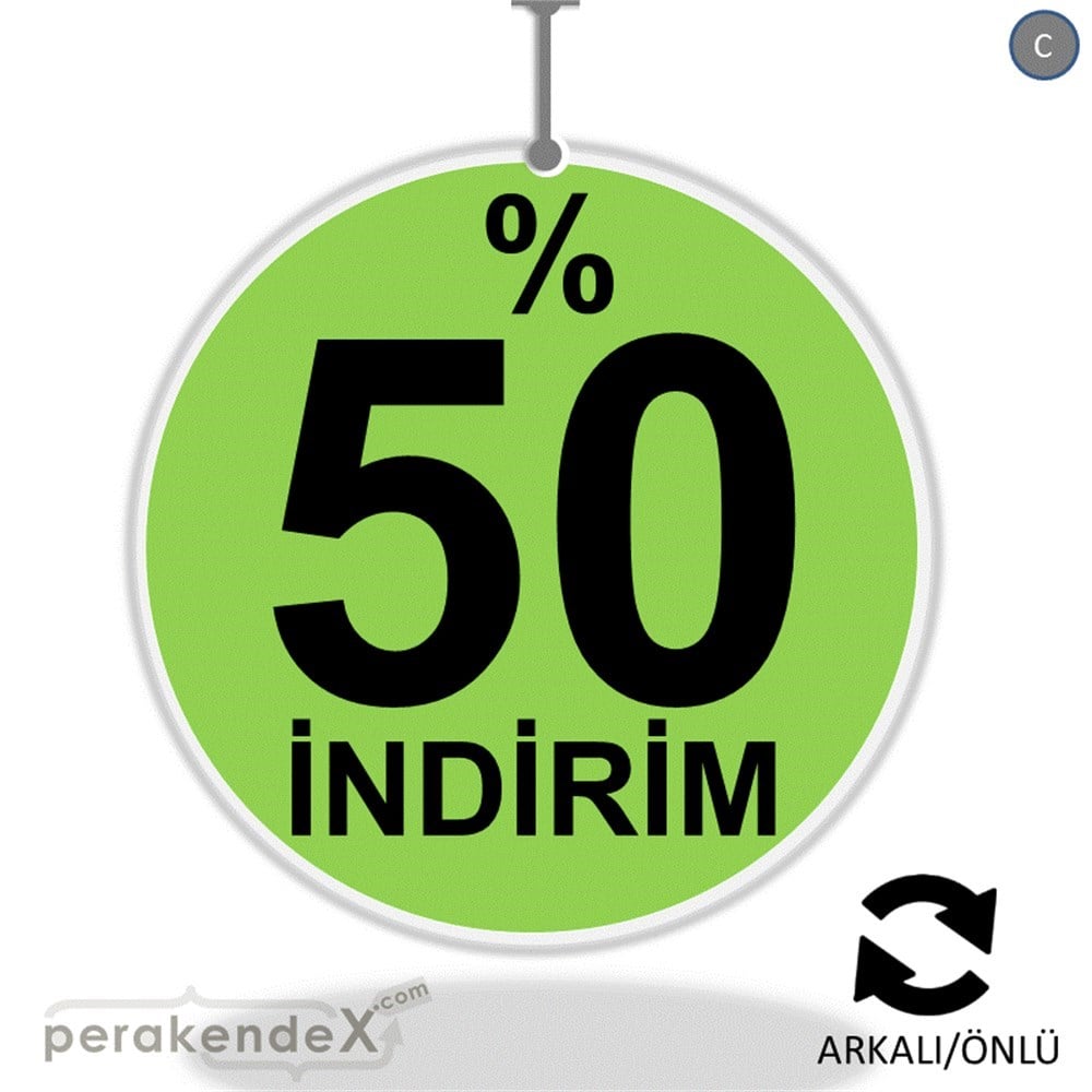 yüzde 50 indirim DÖNKARTI -oval,çift yön baskı