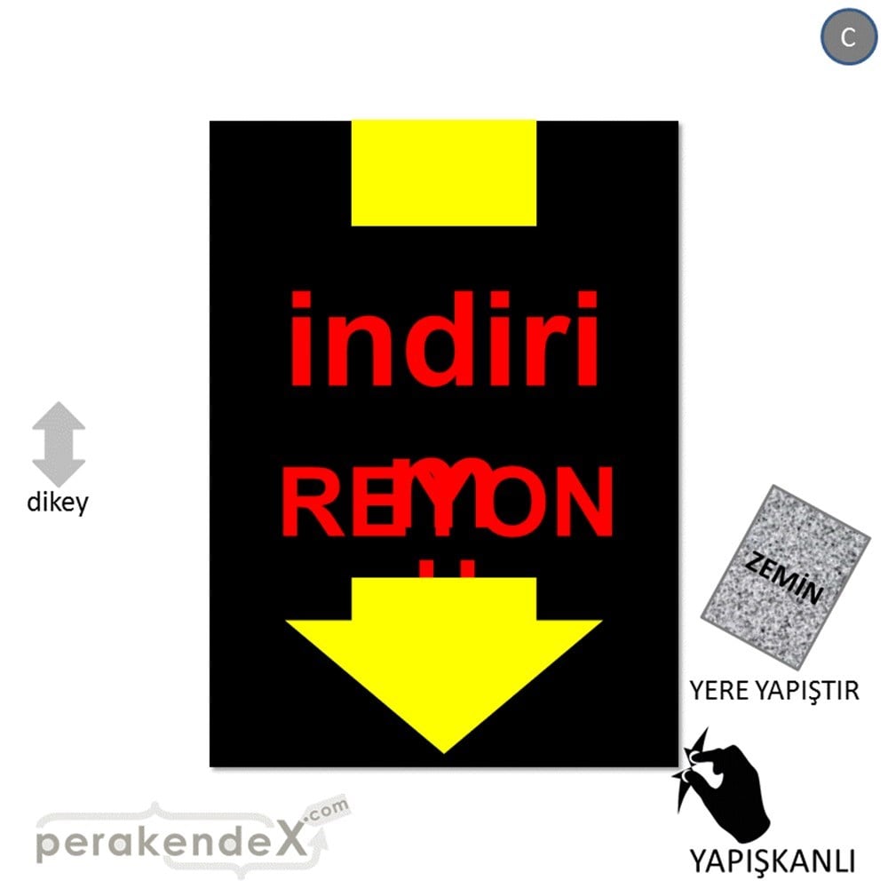 indirim reyonu YER ZEMİNE YAPIŞIR -dikdörtgen,tek yön baskı