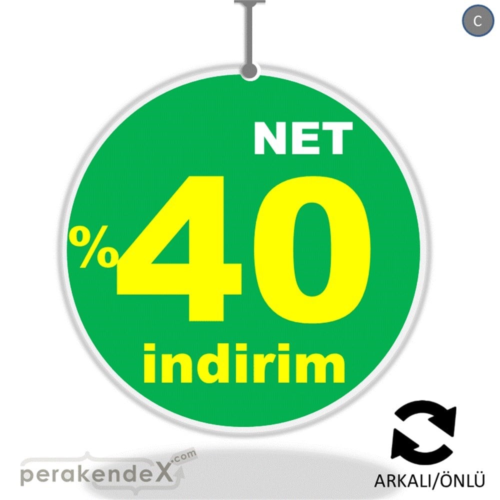 net yüzde 40 indirim DÖNKARTI -oval,çift yön baskı