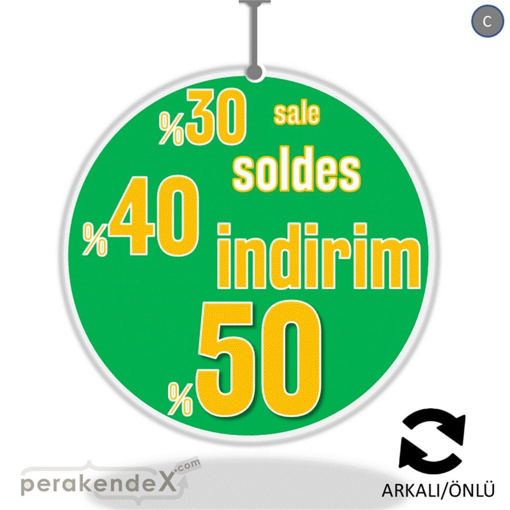 yüzde(50-40-30) indirim sale DÖNKARTI -oval,çift yön baskı