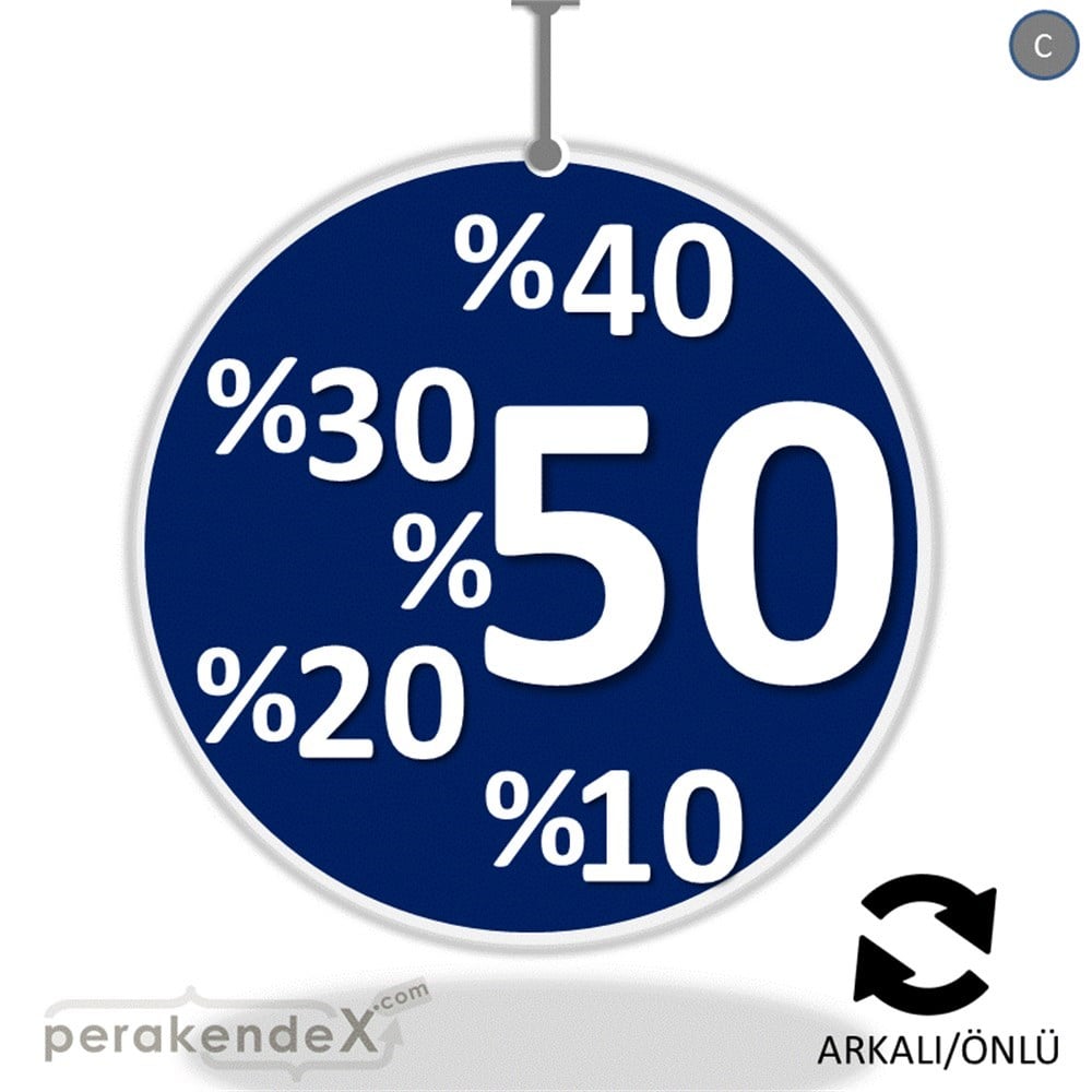 yüzde(50-40-30-20-10) indirim DÖNKARTI -oval,çift yön baskı