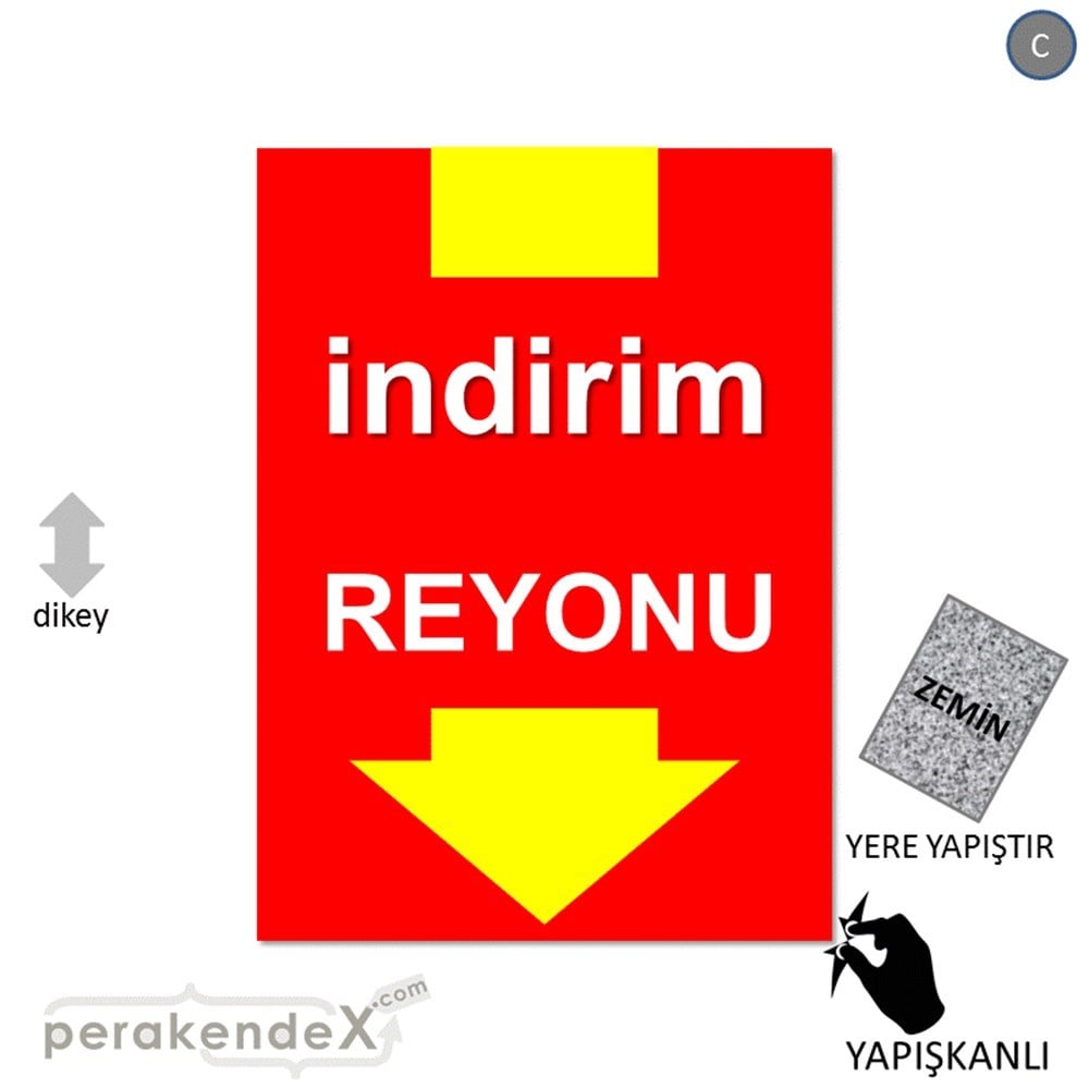indirim reyonu YER ZEMİNE YAPIŞIR -dikdörtgen,tek yön baskı