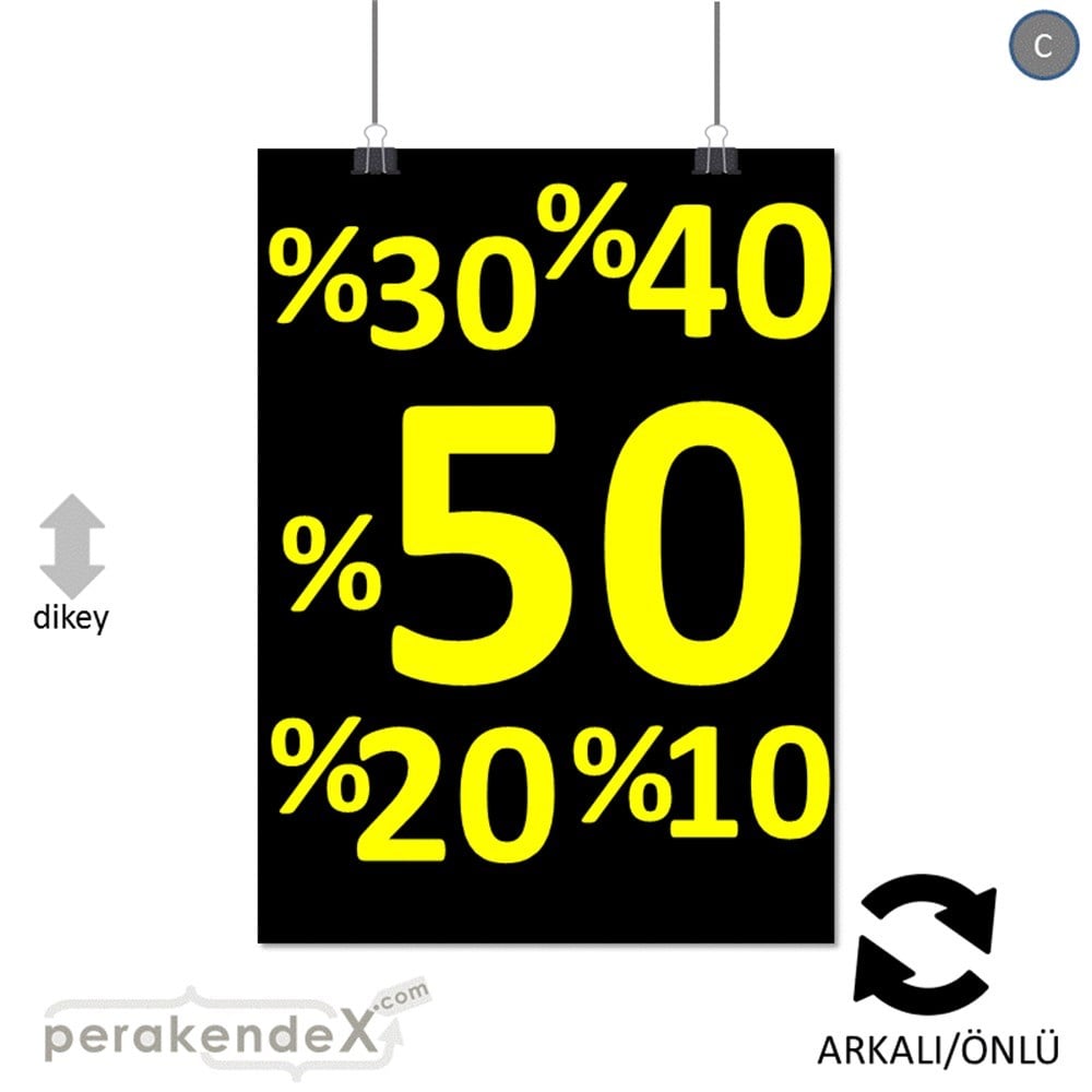 yüzde(50-40-30-20-10) indirim POSTERİ -dikdörtgen,çift yön baskı