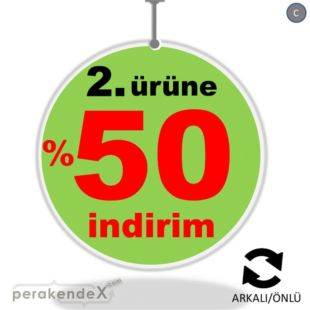 2. ürüne yüzde 50 indirim DÖNKARTI -oval,çift yön baskı