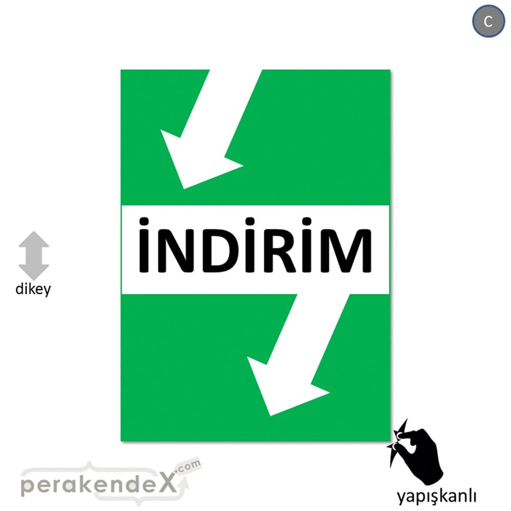 2 oklu indirim CAMA YAPIŞAN FOLYO -dikdörtgen,tek yön baskı