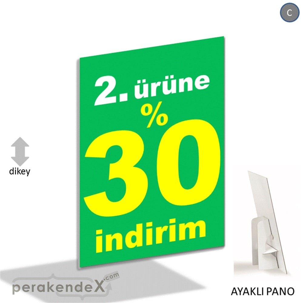 2. ürüne yüzde 30 indirim AYAKLI REKLAM PANOSU -dikdörtgen,tek yön baskı