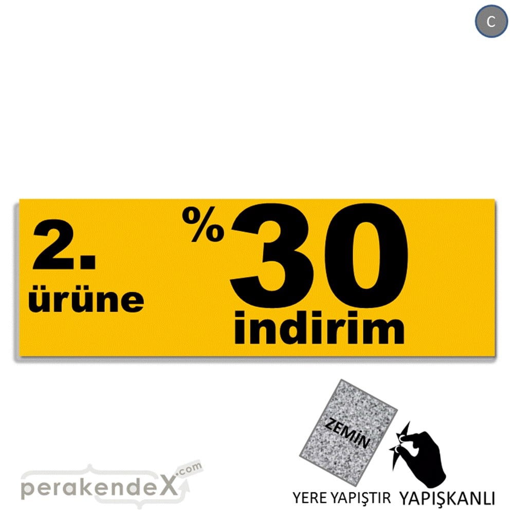 2. ürüne yüzde 30 indirim YER ZEMİNE YAPIŞAN BANNER -dikdörtgen,tek yön baskı