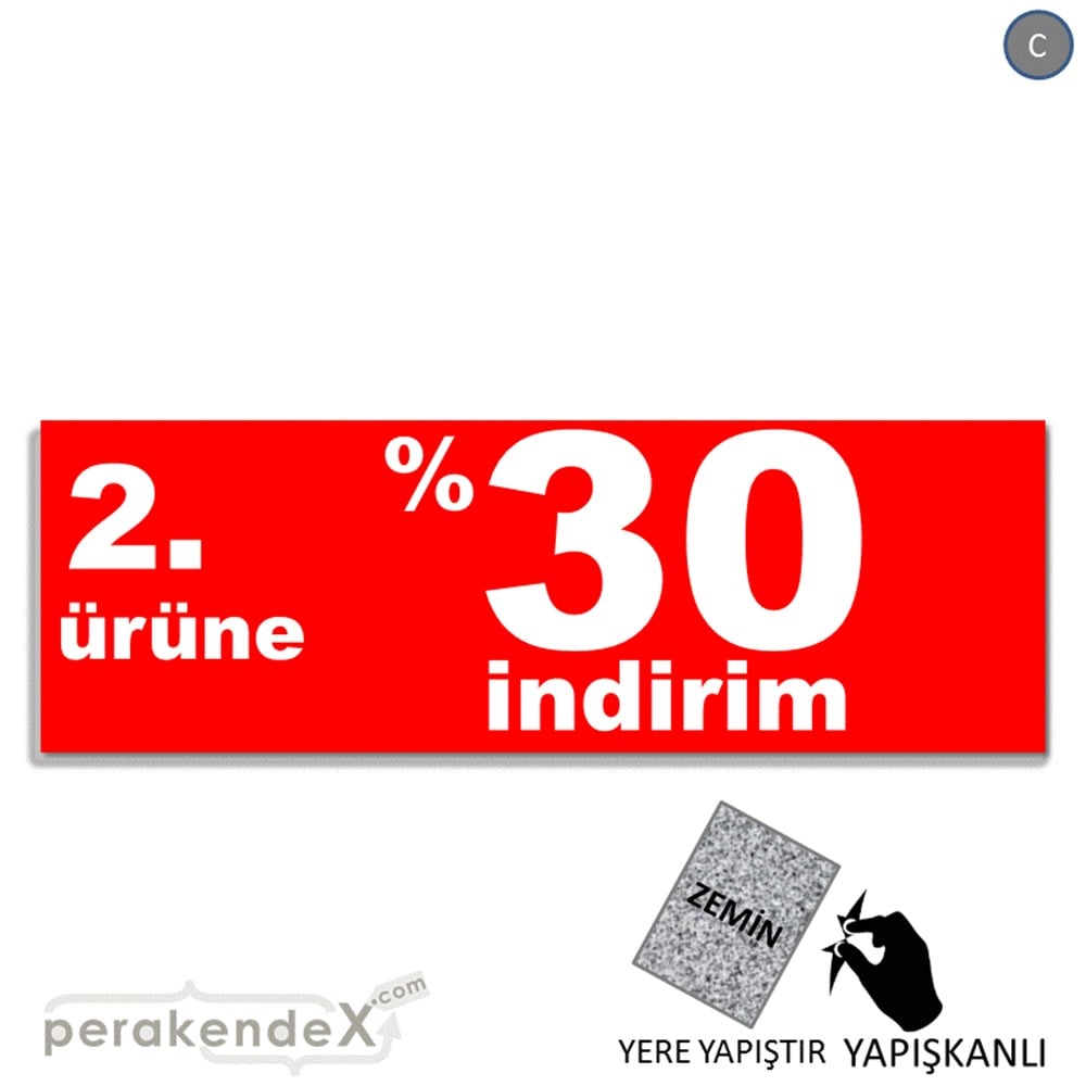 2. ürüne yüzde 30 indirim YER ZEMİNE YAPIŞAN BANNER -dikdörtgen,tek yön baskı