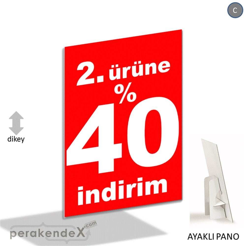 2. ürüne yüzde 40 indirim AYAKLI REKLAM PANOSU -dikdörtgen,tek yön baskı