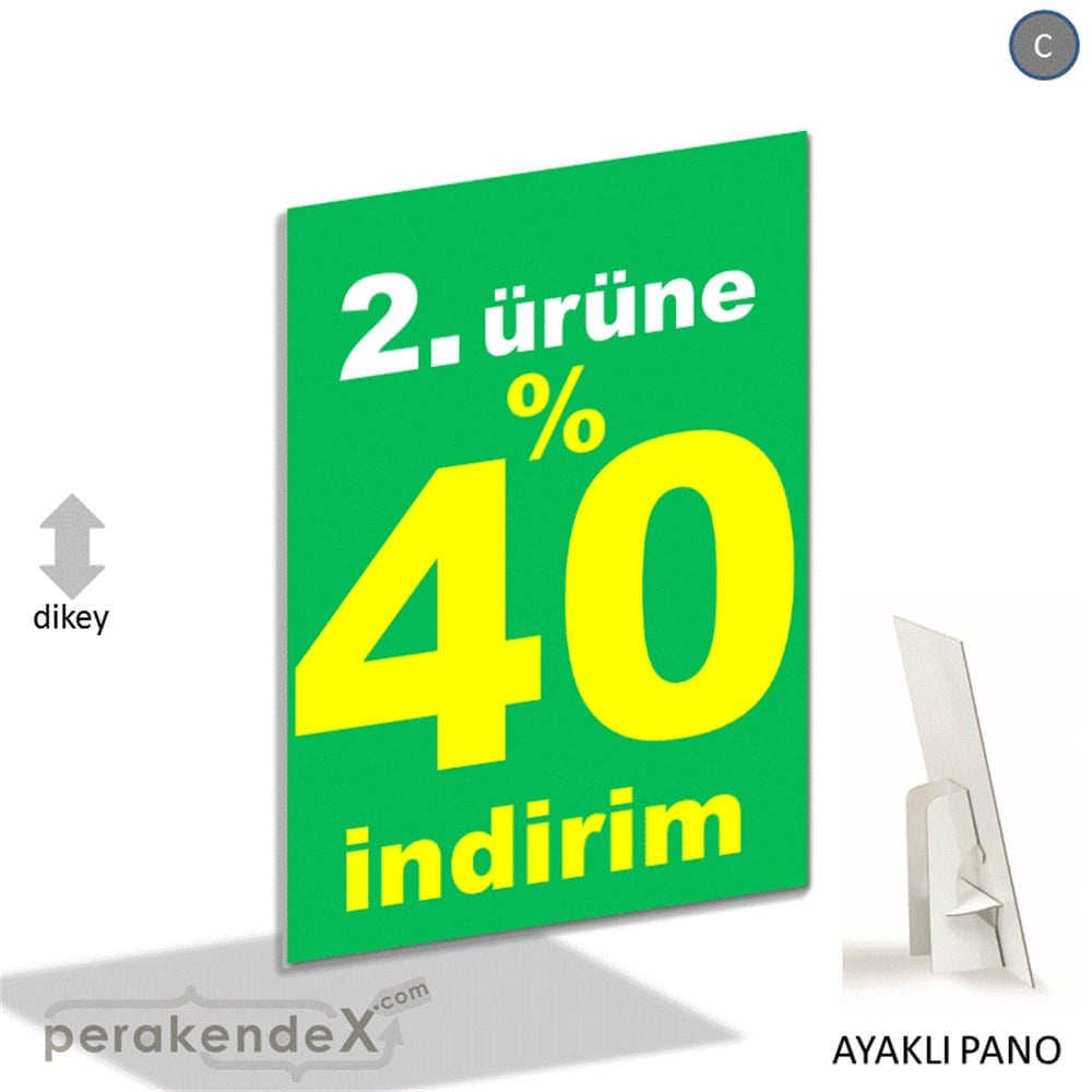 2. ürüne yüzde 40 indirim AYAKLI REKLAM PANOSU -dikdörtgen,tek yön baskı