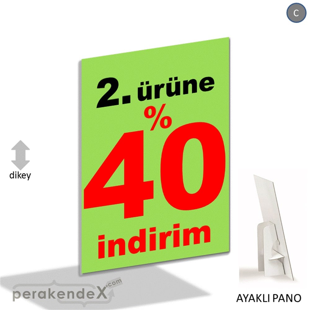 2. ürüne yüzde 40 indirim AYAKLI REKLAM PANOSU -dikdörtgen,tek yön baskı