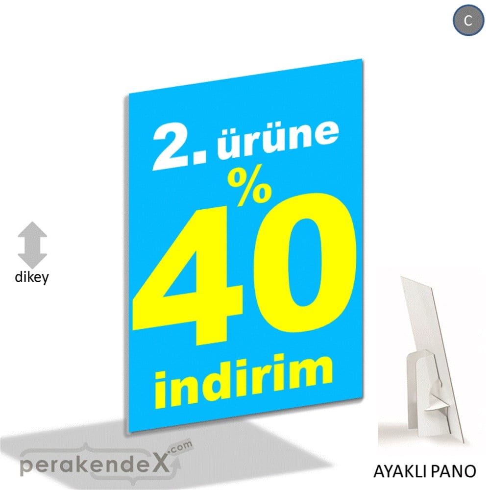 2. ürüne yüzde 40 indirim AYAKLI REKLAM PANOSU -dikdörtgen,tek yön baskı