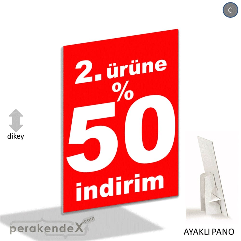 2. ürüne yüzde 50 indirim AYAKLI REKLAM PANOSU -dikdörtgen,tek yön baskı