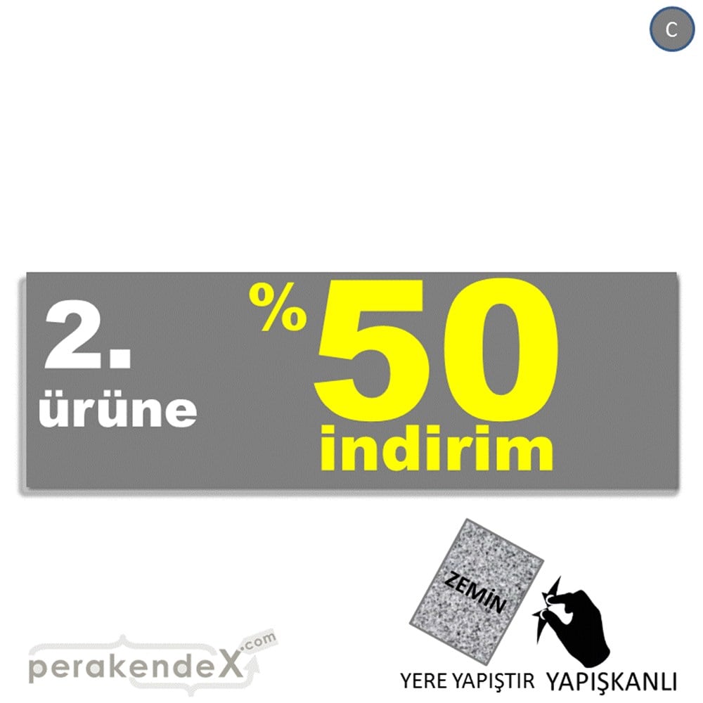2. ürüne yüzde 50 indirim YER ZEMİNE YAPIŞAN BANNER -dikdörtgen,tek yön baskı
