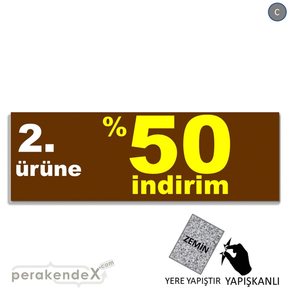 2. ürüne yüzde 50 indirim YER ZEMİNE YAPIŞAN BANNER -dikdörtgen,tek yön baskı