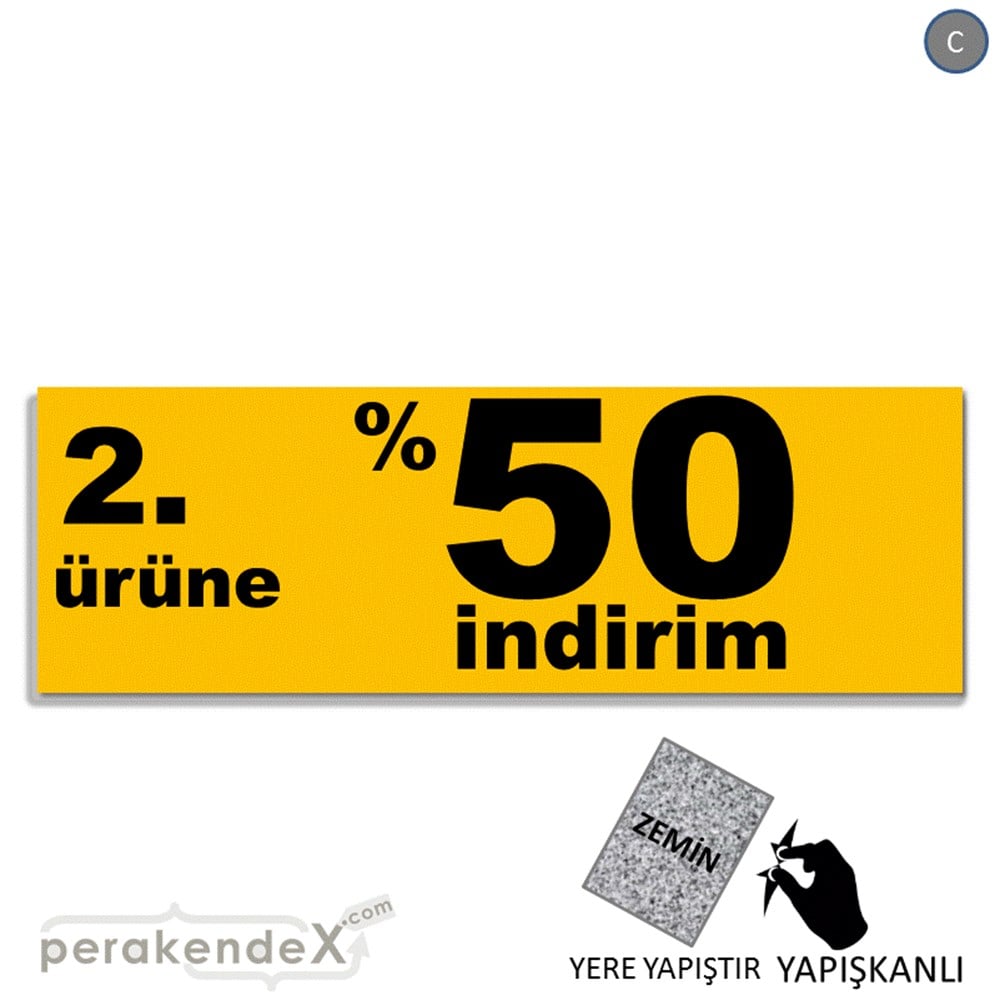 2. ürüne yüzde 50 indirim YER ZEMİNE YAPIŞAN BANNER -dikdörtgen,tek yön baskı