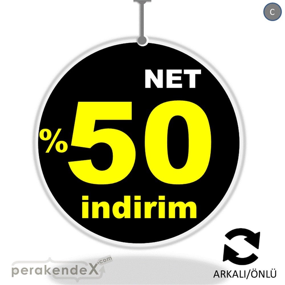 net yüzde 50 indirim DÖNKARTI -oval,çift yön baskı