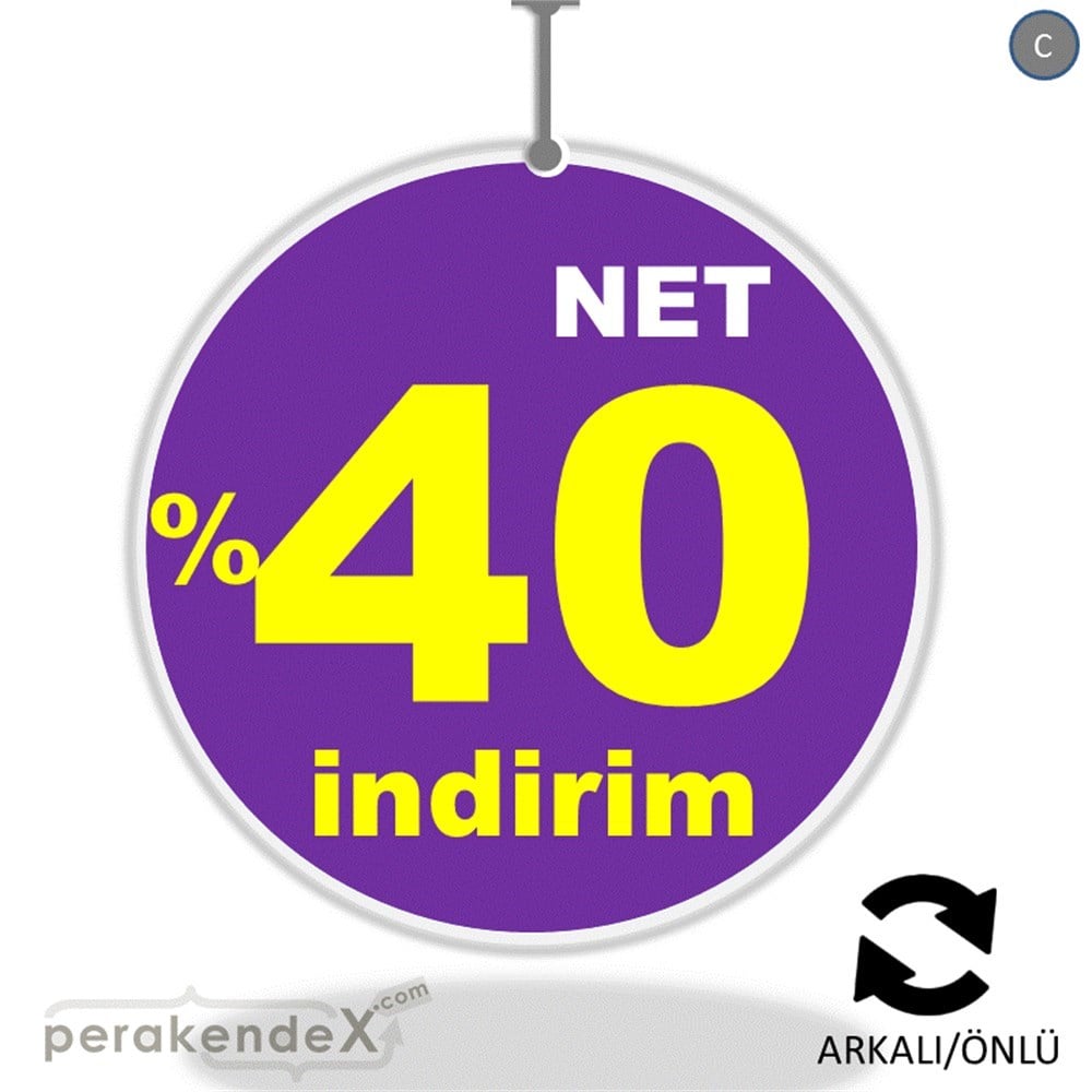 net yüzde 40 indirim DÖNKARTI -oval,çift yön baskı