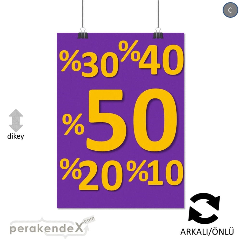 yüzde(50-40-30-20-10) indirim SERT PLASTİK POSTER -dikdörtgen,çift yön baskı