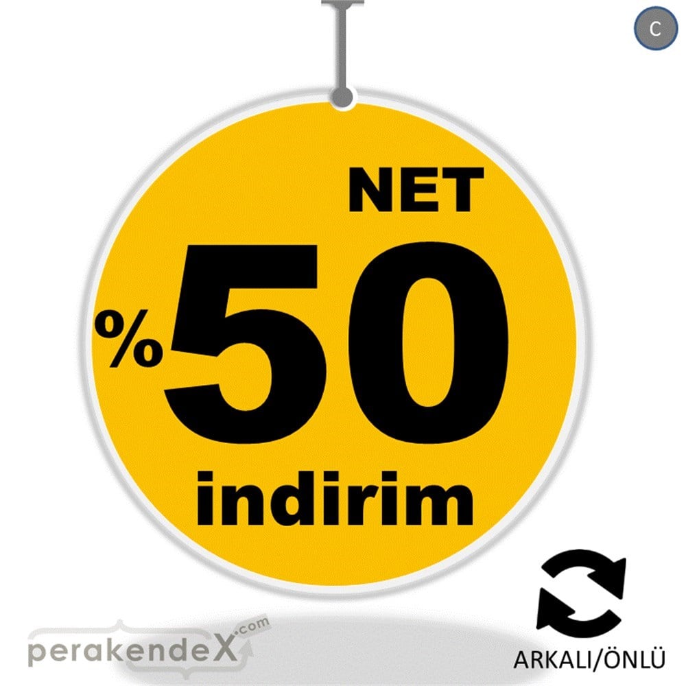 net yüzde 50 indirim DÖNKARTI -oval,çift yön baskı