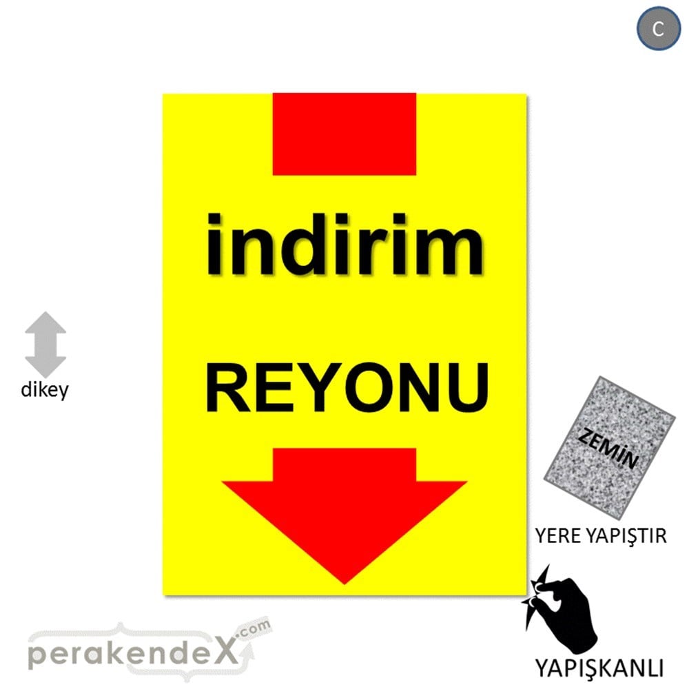 indirim reyonu YER ZEMİNE YAPIŞIR -dikdörtgen,tek yön baskı