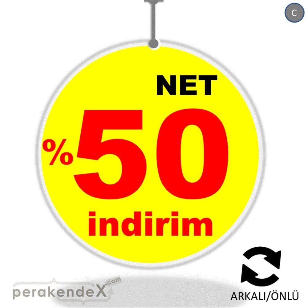 net yüzde 50 indirim DÖNKARTI -oval,çift yön baskı