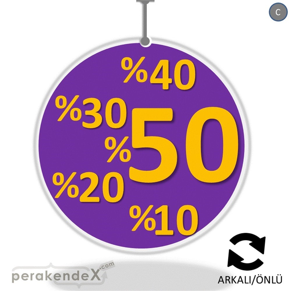 yüzde(50-40-30-20-10) indirim DÖNKARTI -oval,çift yön baskı