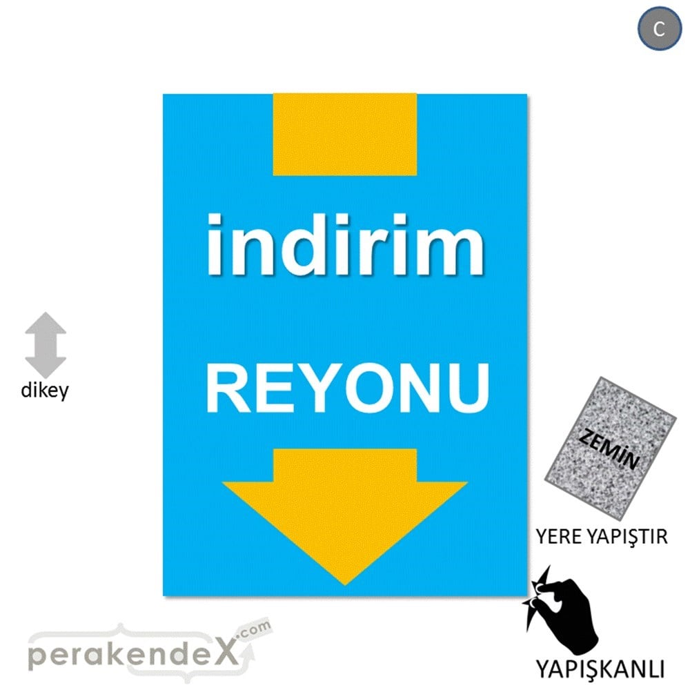indirim reyonu YER ZEMİNE YAPIŞIR -dikdörtgen,tek yön baskı