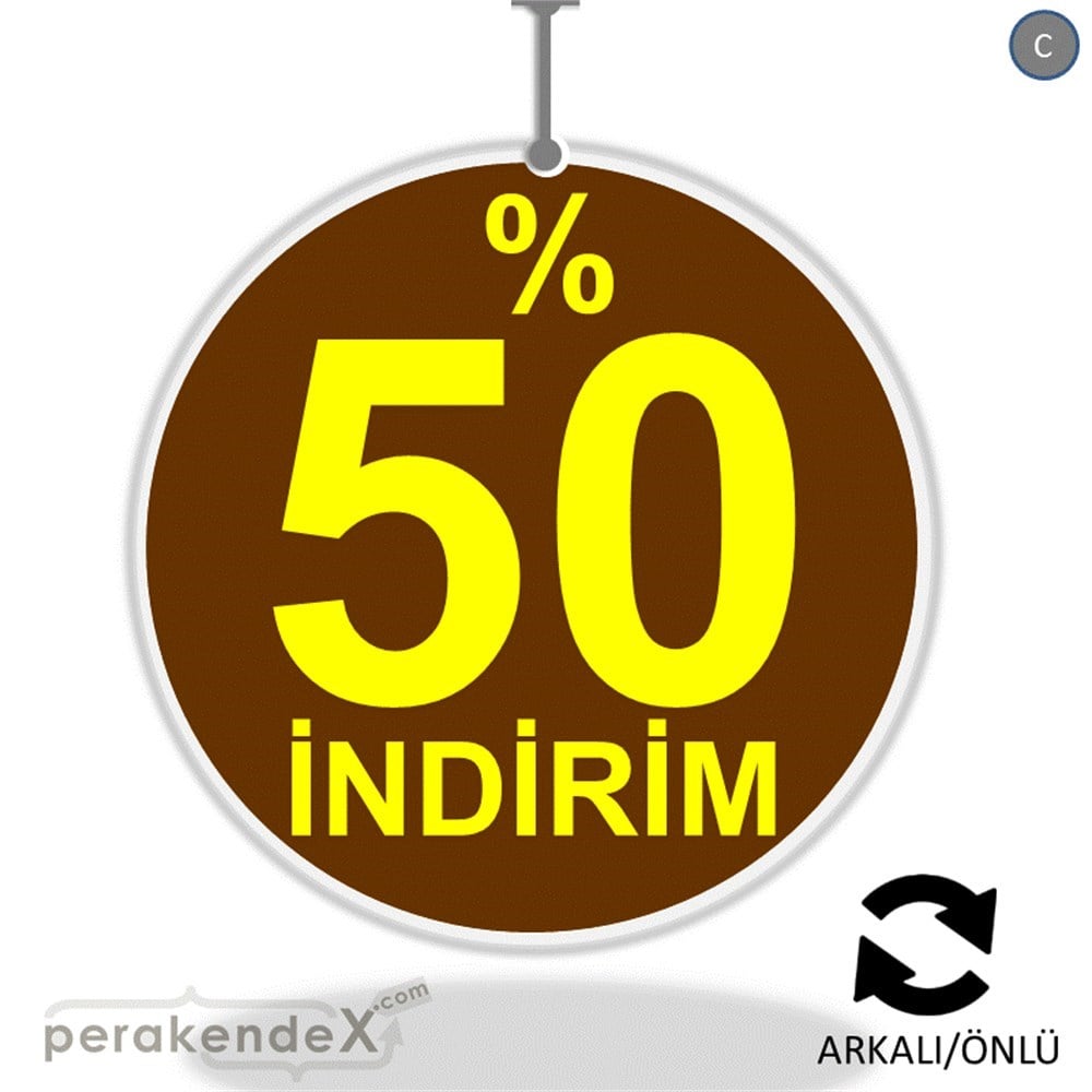 yüzde 50 indirim DÖNKARTI -oval,çift yön baskı