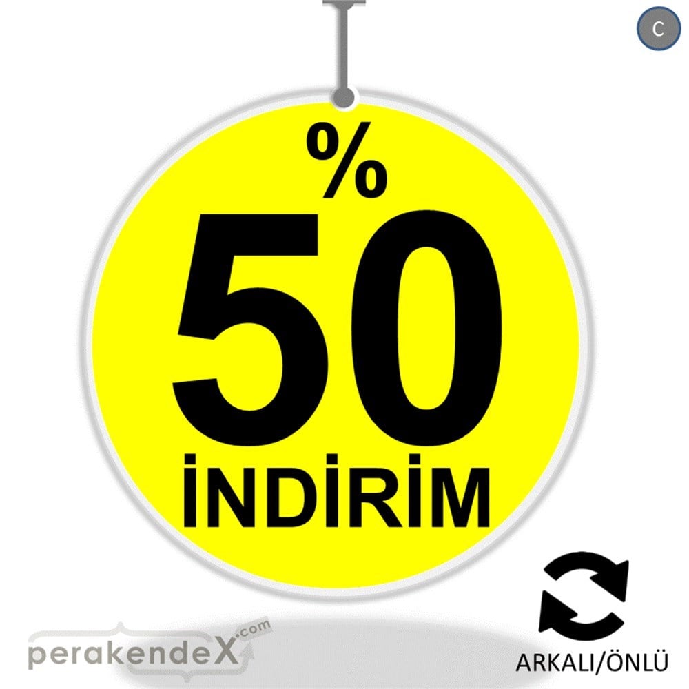 yüzde 50 indirim DÖNKARTI -oval,çift yön baskı