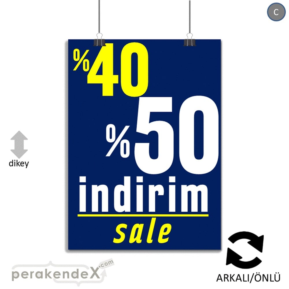 %40 %50 İndirim Sale KAĞIT POSTER,  AFİŞ -dikdörtgen,çift yön baskı
