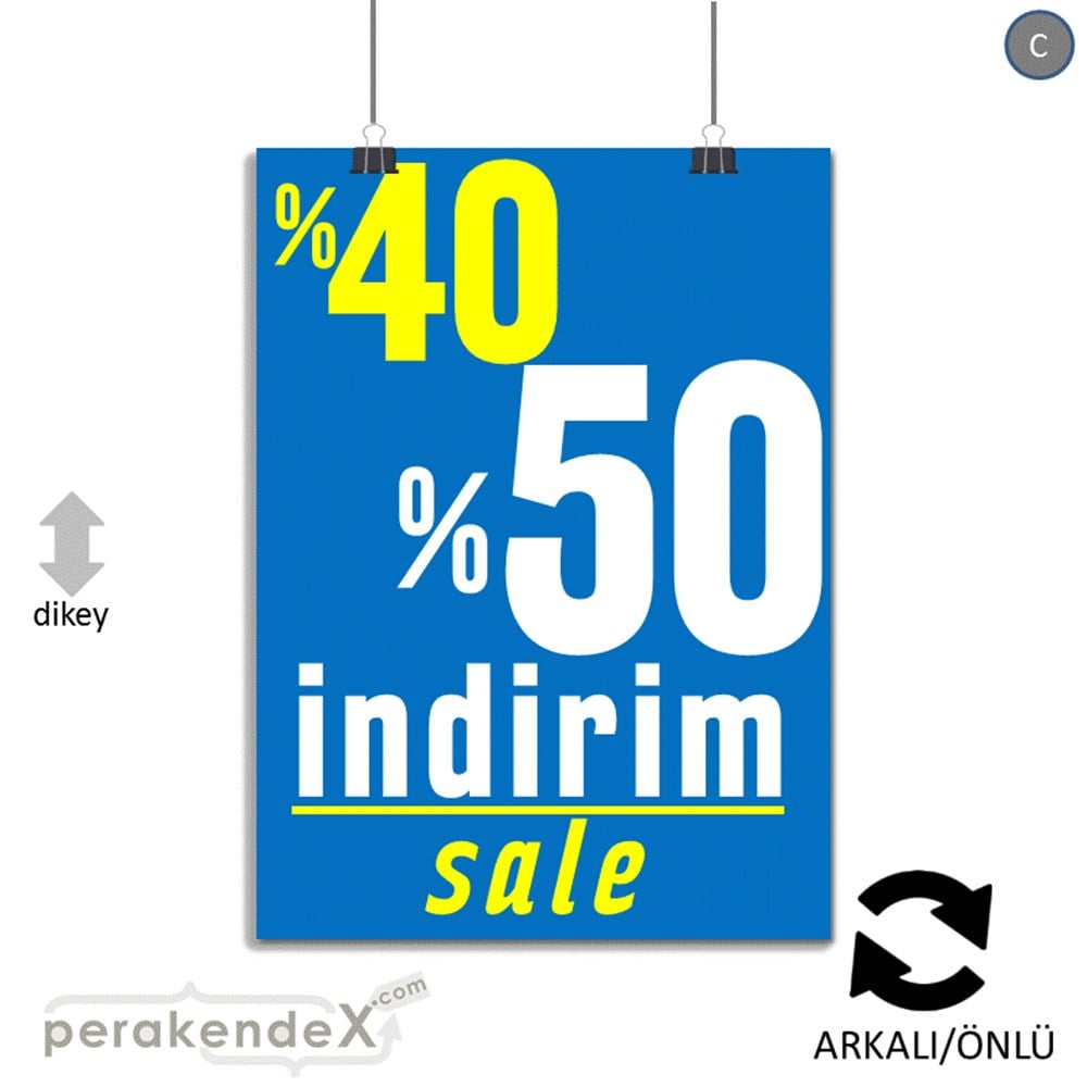 %40 %50 İndirim Sale KAĞIT POSTER,  AFİŞ -dikdörtgen,çift yön baskı