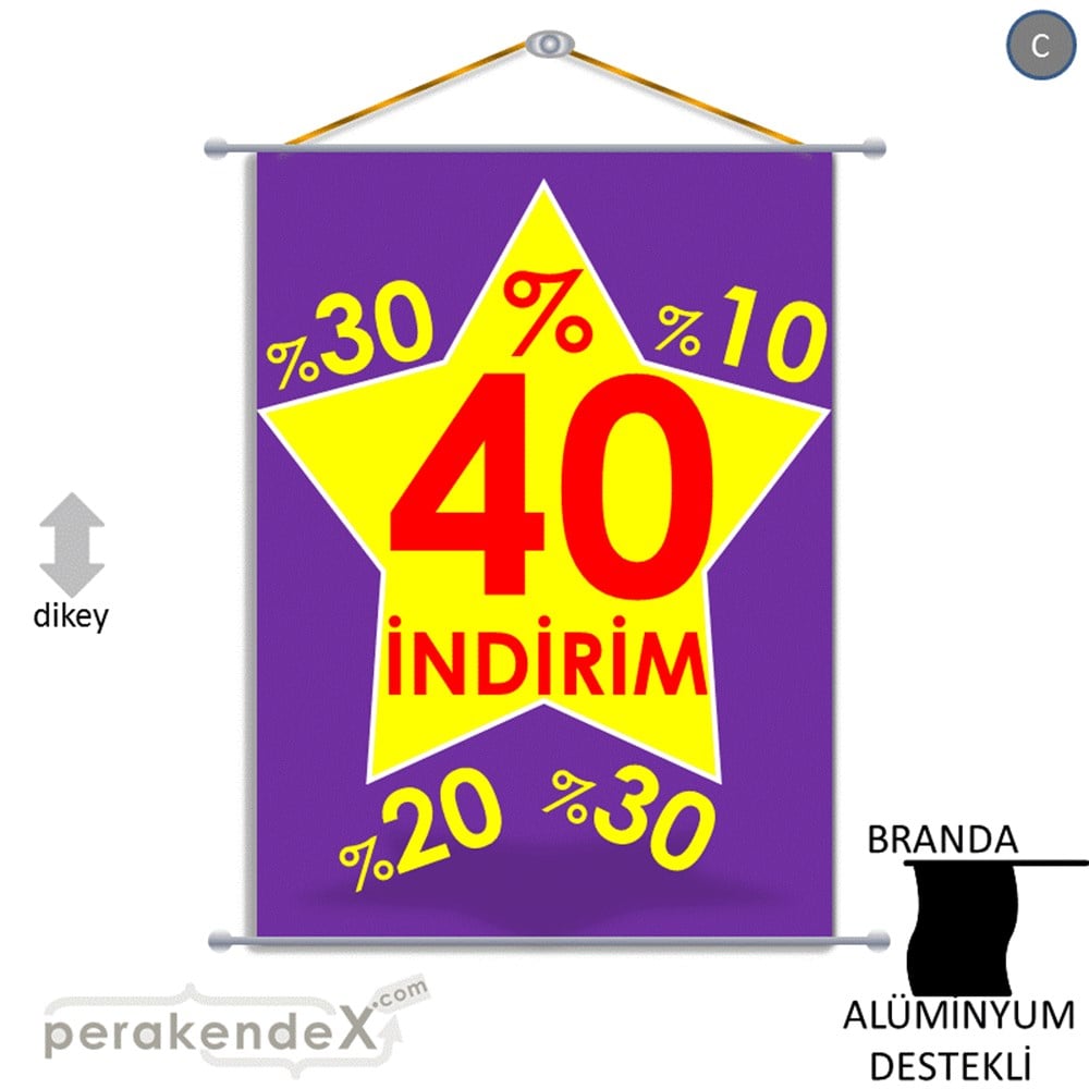%40'A Kadar İndirim Yıldızlı Kademeli BRANDA POSTER,  AFİŞ -dikdörtgen,tek yön baskı