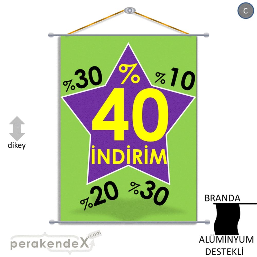 %40'A Kadar İndirim Yıldızlı Kademeli BRANDA POSTER,  AFİŞ -dikdörtgen,tek yön baskı