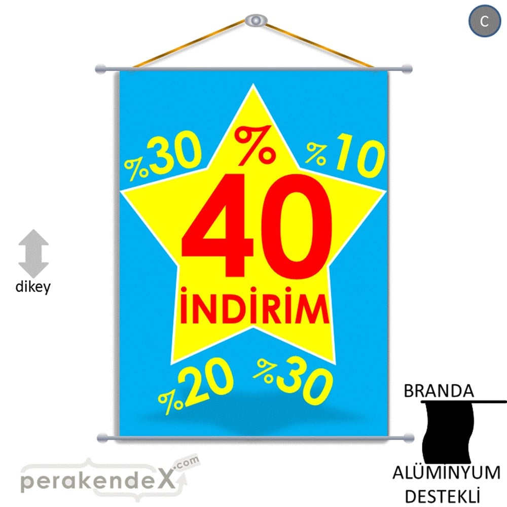 %40'A Kadar İndirim Yıldızlı Kademeli BRANDA POSTER,  AFİŞ -dikdörtgen,tek yön baskı