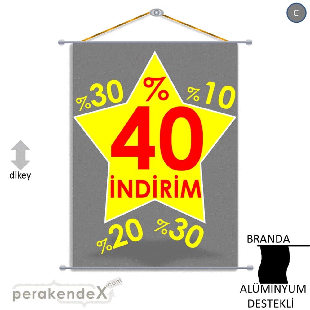 %40'A Kadar İndirim Yıldızlı Kademeli BRANDA POSTER,  AFİŞ -dikdörtgen,tek yön baskı