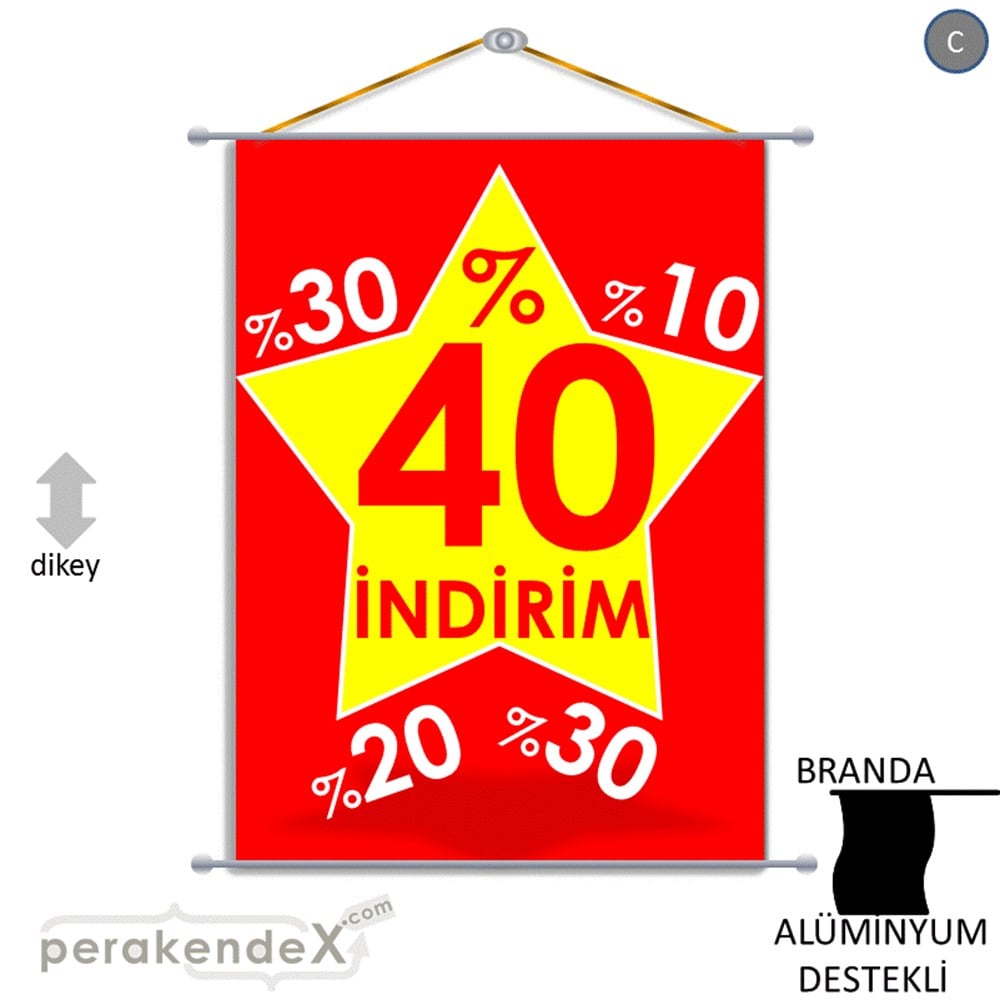 %40'A Kadar İndirim Yıldızlı Kademeli BRANDA POSTER,  AFİŞ -dikdörtgen,tek yön baskı