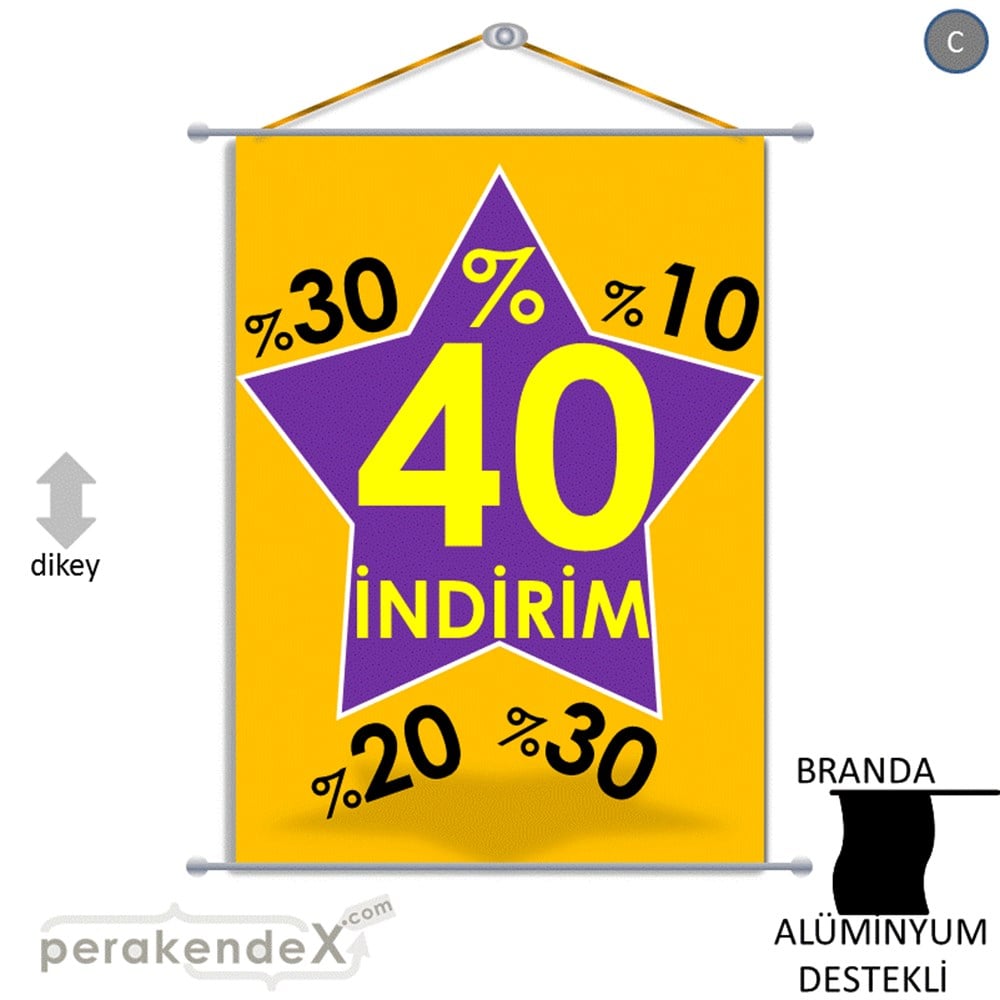 %40'A Kadar İndirim Yıldızlı Kademeli BRANDA POSTER,  AFİŞ -dikdörtgen,tek yön baskı