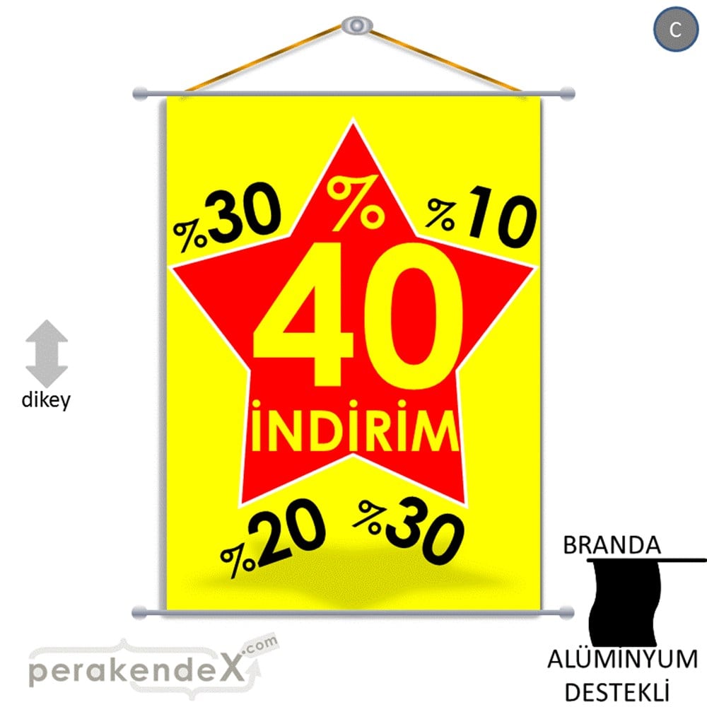 %40'A Kadar İndirim Yıldızlı Kademeli BRANDA POSTER,  AFİŞ -dikdörtgen,tek yön baskı