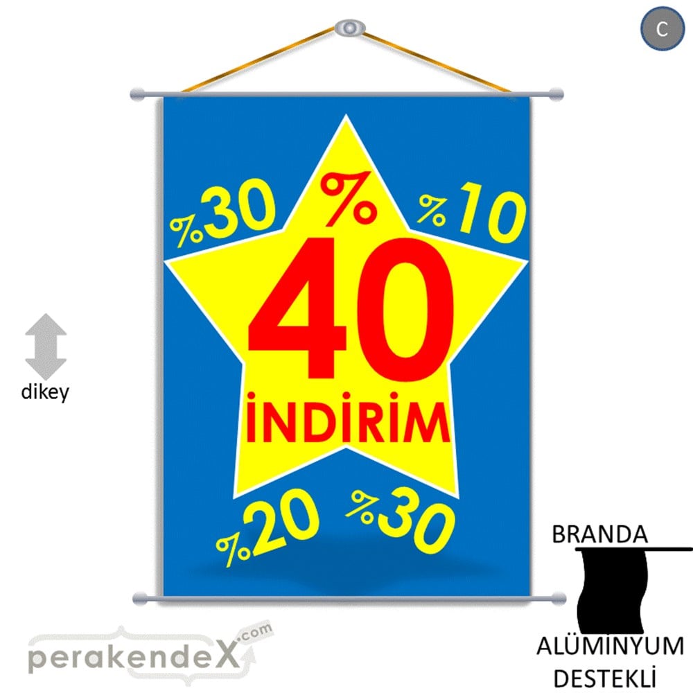 %40'A Kadar İndirim Yıldızlı Kademeli BRANDA POSTER,  AFİŞ -dikdörtgen,tek yön baskı