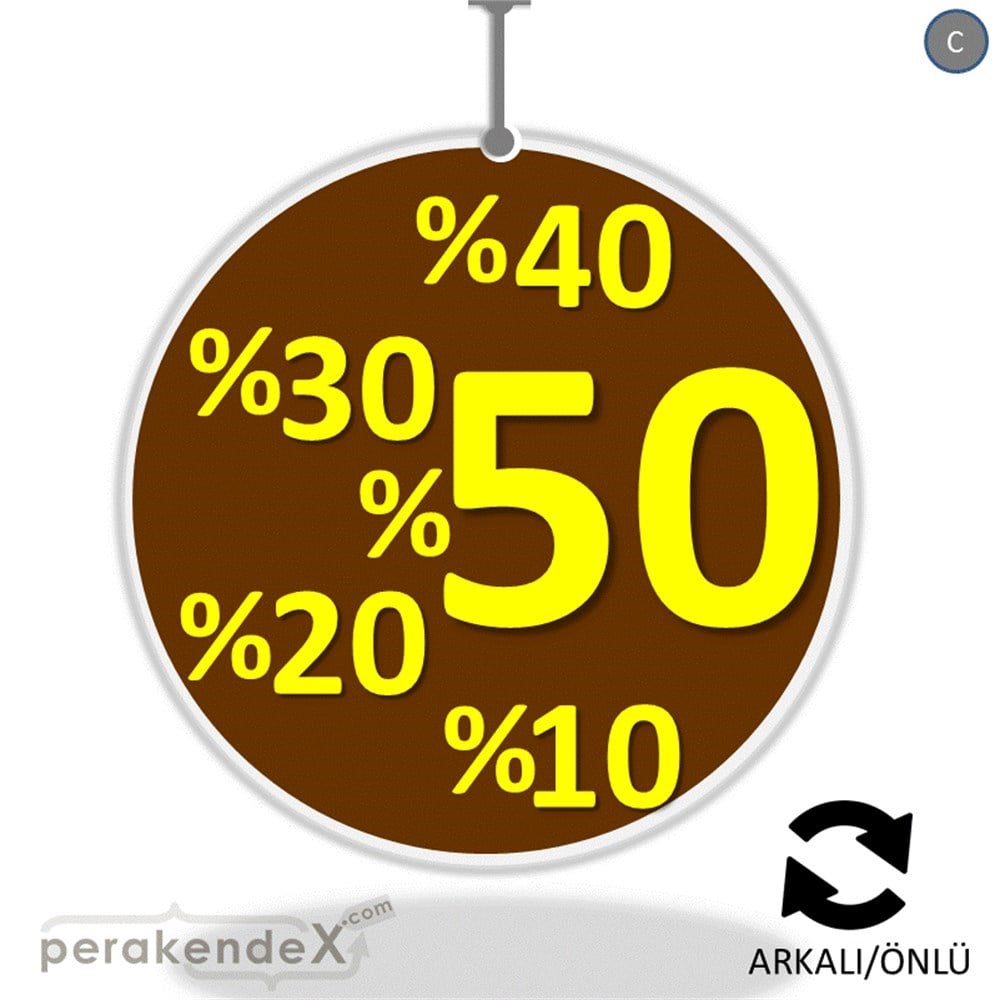 yüzde(50-40-30-20-10) indirim DÖNKARTI -oval,çift yön baskı