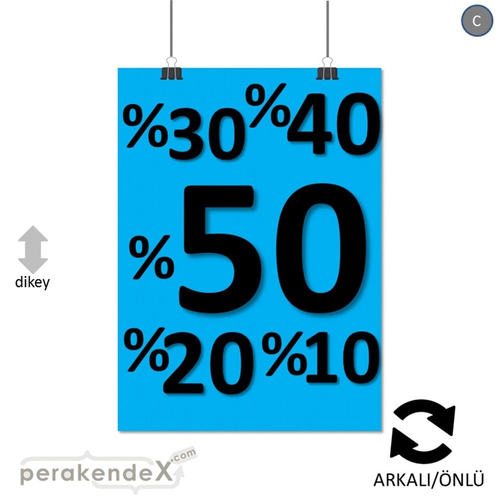 yüzde(50-40-30-20-10) indirim SERT PLASTİK POSTER -dikdörtgen,çift yön baskı