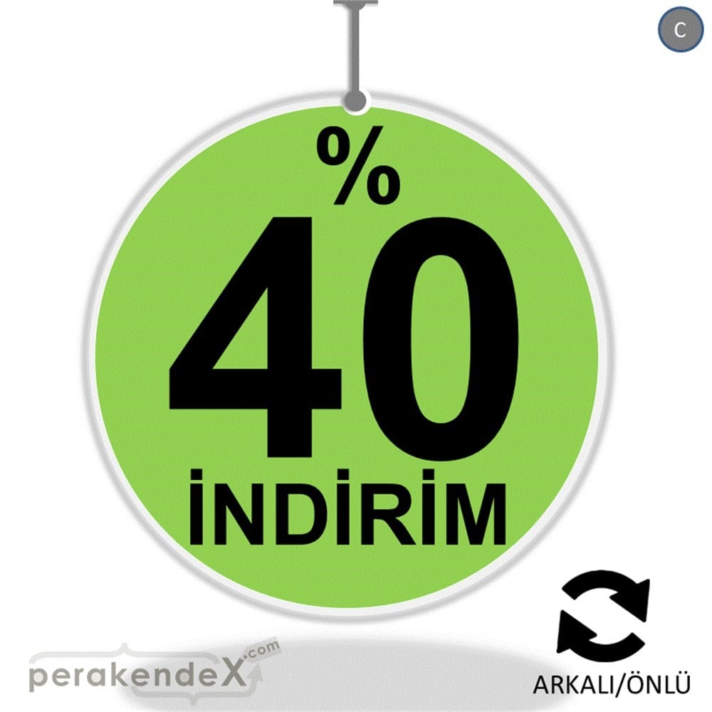 yüzde 40 indirim DÖNKARTI -oval,çift yön baskı