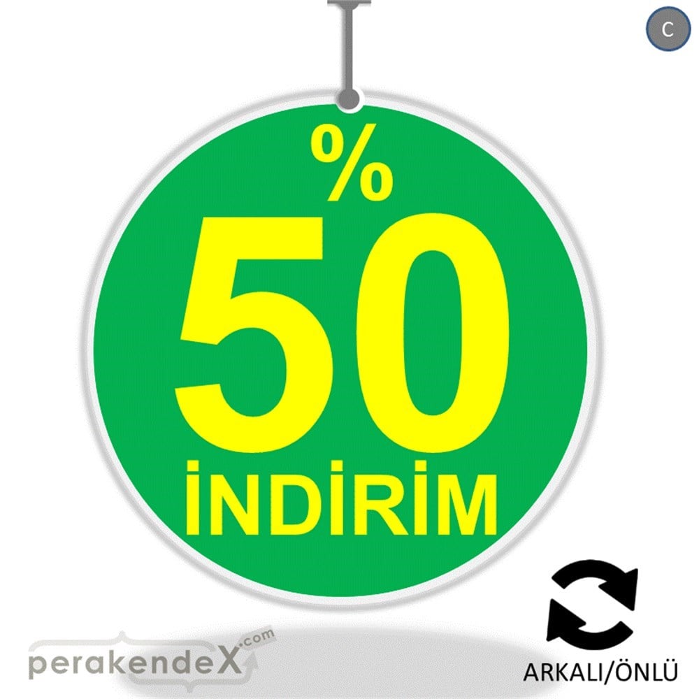 yüzde 50 indirim DÖNKARTI -oval,çift yön baskı