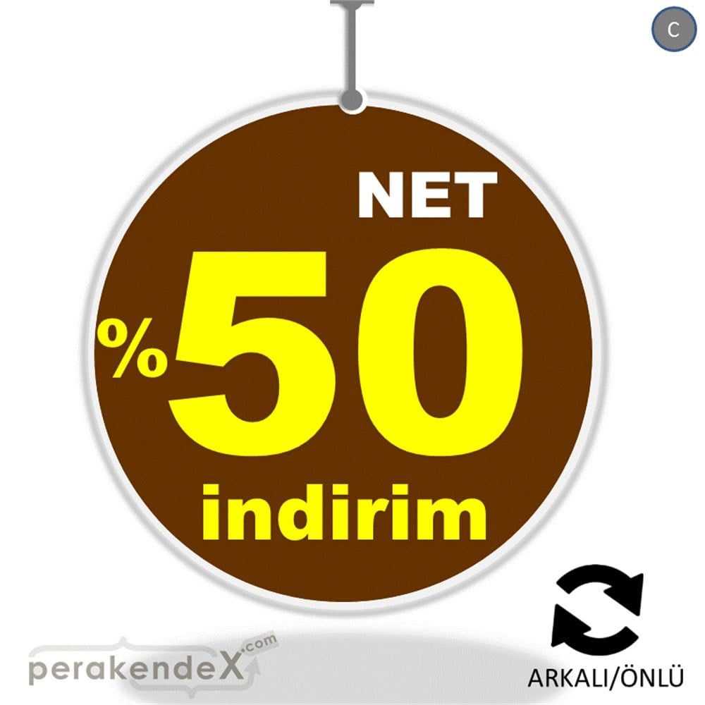 net yüzde 50 indirim DÖNKARTI -oval,çift yön baskı