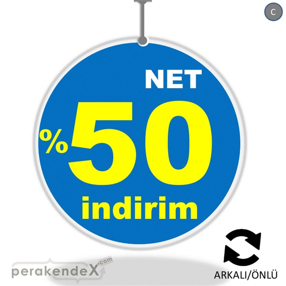 net yüzde 50 indirim DÖNKARTI -oval,çift yön baskı