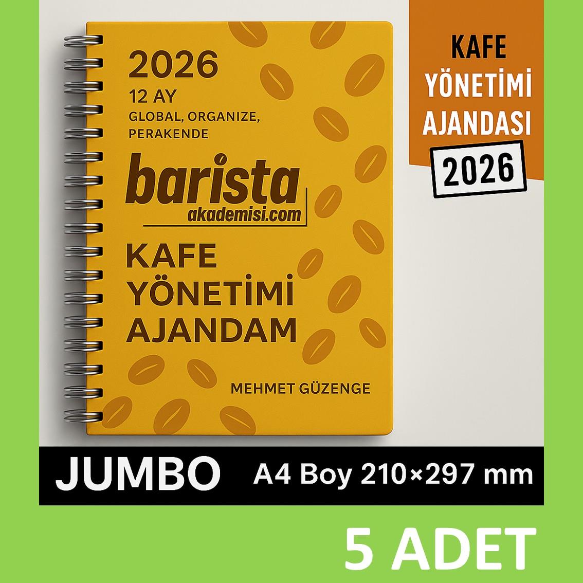 5 adet KAFE YÖNETİM & BARİSTA AJANDASI 2026 --xx -JUMBO BOY - 12 AYLIK//MAĞAZA YÖNETİM AJANDASI