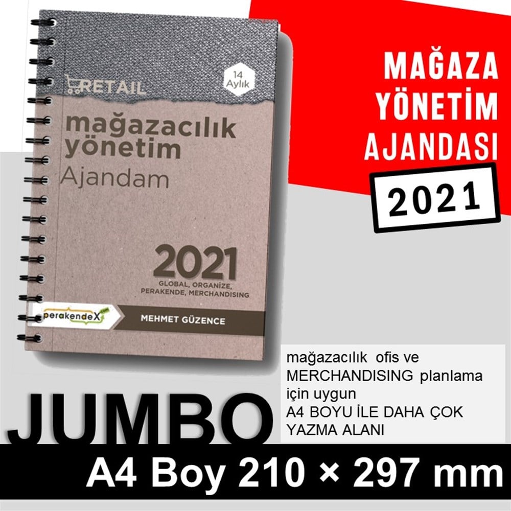 5 adet MAĞAZA YÖNETİM AJANDASI 2021 --Natürel Renk - JUMBO BOY - 14 AYLIKmağaza yönetim ajandası