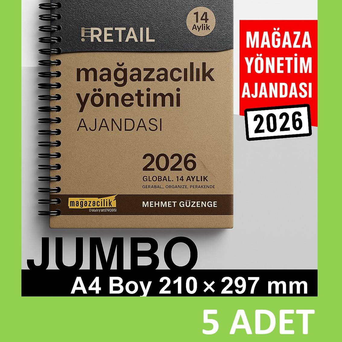 5 adet MAĞAZA YÖNETİM AJANDASI 2026 --Natürel -JUMBO BOY - 14 AYLIK//MAĞAZA YÖNETİM AJANDASI